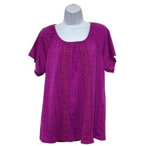 St. John's Bay-Women's XL Pullover Purple Top Short Sleeve Light Weight-Lace